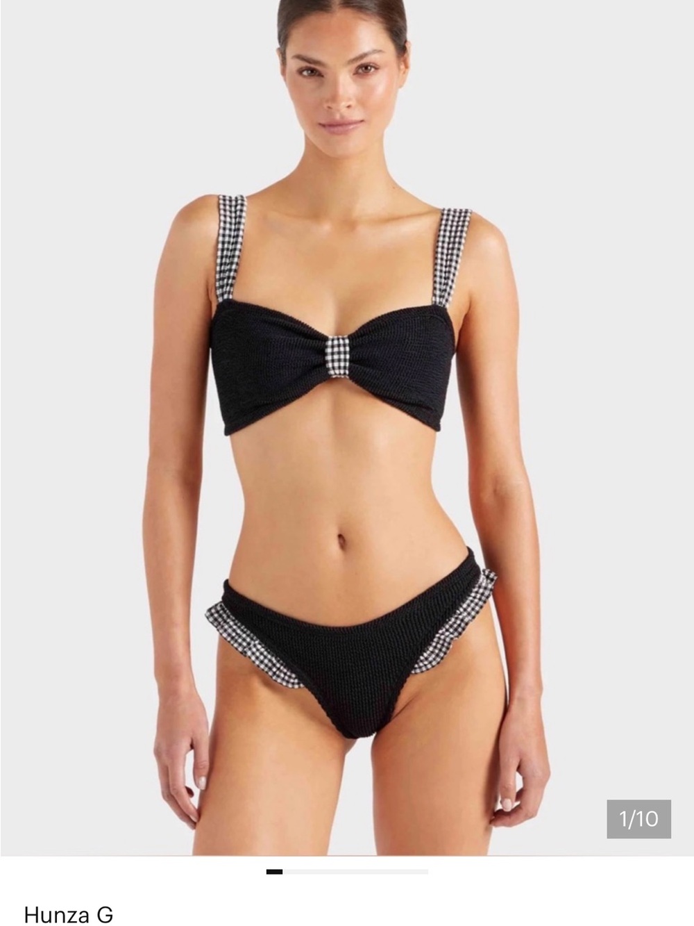 Hunza G Black Bikini with Gingham-Trim Straps